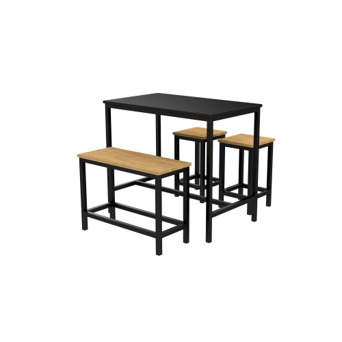 Zestaw Barowo - Jadalniany z Metalu , Blat Biały Płyta MDF  Stół +1 Ławka + 2 Taborety Model  ZETS-15